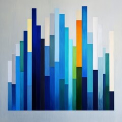 Obraz premium Abstract blue, green, and orange vertical bars on grey background.
