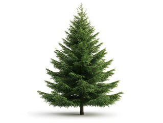 A single fir tree or pine tree on white background