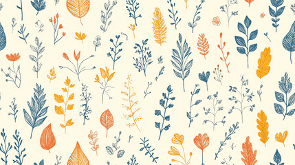 Delicate botanical seamless pattern with autumn leaves