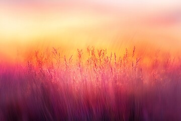Blurred Background of Tall Grasses in the Meadow at Sunrise or Sunset. AI generated illustration