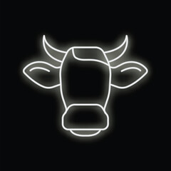 Neon cow head glowing on black background, great for farm, milk, cheese or agriculture themed designs