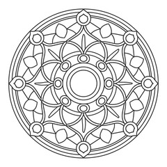 Fototapeta premium Easy Mandala Coloring Page for Adults and Kids. Simple Mandalas Black and White Outline Design Vector for Kdp - Relaxing Mandala Art.