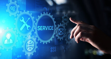 Fototapeta premium Service support customer help call center Business technology button on virtual screen.