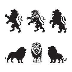 lion set black silhouette Clip art vector