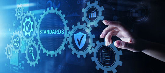 Standard. Quality control. ISO certification, assurance and guarantee. Internet business technology...