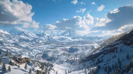 Winter adventure landscape snowy mountains nature photography daylight wide angle scenic beauty for travel enthusiasts