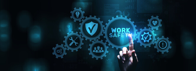 Work safety HSE Regulation rules business concept on screen.