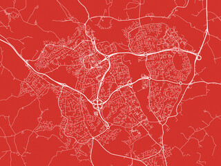 Christmas Map of Redditch, United Kingdom in Snowy White on Festive Red Background.