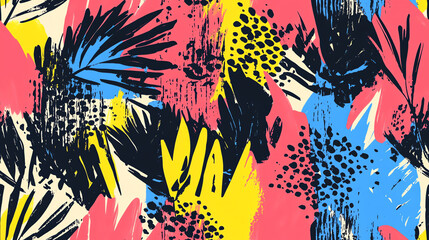 Fototapeta premium Tropical flowers seamless pattern with bold colors