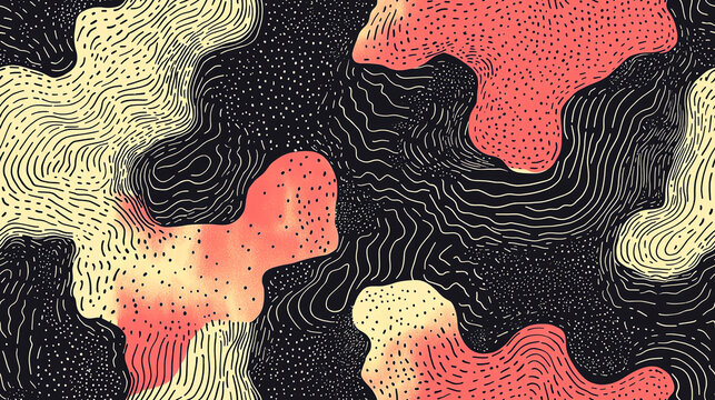 Abstract topography seamless pattern with coral accents
