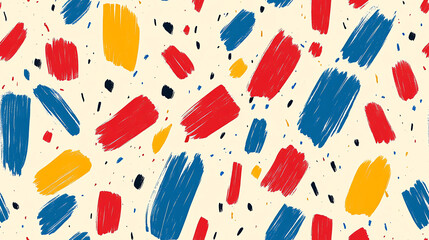 Abstract brushstrokes seamless pattern in tricolor