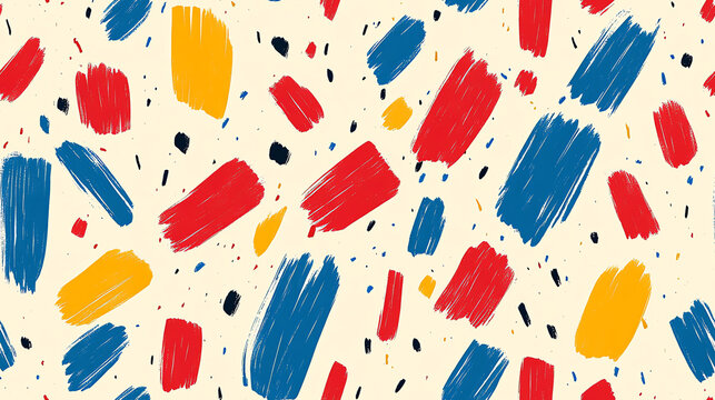 Abstract brushstrokes seamless pattern in tricolor