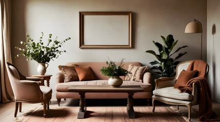 Fototapeta premium Frames mockup. Interior mockup with house background. Modern interior design. Best room decorating ideas 