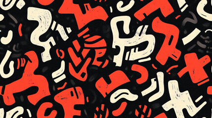 Urban figures seamless pattern in coral and black
