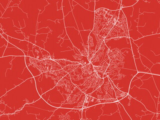 Christmas Map of Shrewsbury, United Kingdom in Snowy White on Festive Red Background.