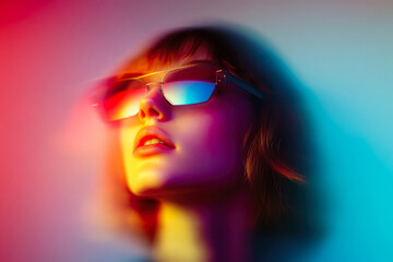 A retro-futuristic person in bright shades and colorful surroundings, embodying a blend of vintage and modern styles.