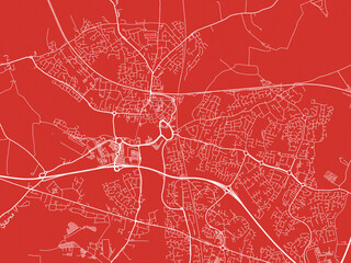 Christmas Map of Tamworth, United Kingdom in Snowy White on Festive Red Background.