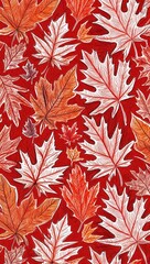 Fototapeta premium Handsketched autumn leaf pattern in reds hand drawing