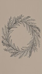 Handsketched floral wreath in muted tones hand drawing