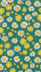 Playful spring daisy pattern in color hand drawing