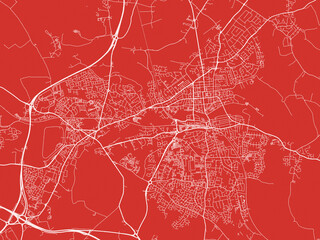 Christmas Map of Royal Leamington Spa, United Kingdom in Snowy White on Festive Red Background.