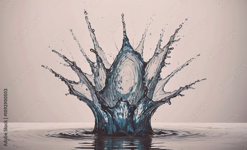 Aufkleber large splash of water is in the middle of a white background. the splash is blue and has a circular 