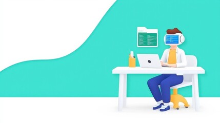 A person using a VR headset while working at a desk.