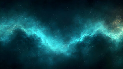 Fototapeta premium Cosmic Nebula: Teal Galactic Dust Swirls Across Dark Space