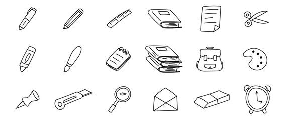 stationary doodle hand drawing icon bundle