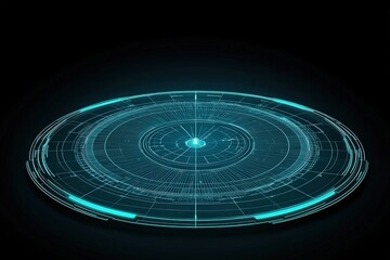 Obraz premium Futuristic circular digital interface design in glowing blue hues.