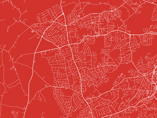 Christmas Map of Kingswinford, United Kingdom in Snowy White on Festive Red Background.
