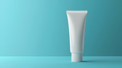 Blank white cosmetic tube mockup on bluebackground