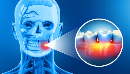 Anatomy of Maxilla and Mandible dental structure. Tooth pain. 3d illustration.. © Crystal light