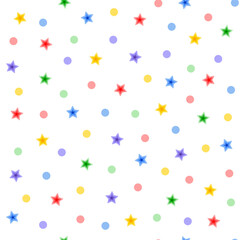 Stars in random chaotic order seamless pattern simple doodle hand drawn minimalist repeat illustration, Christmas holiday colorful ornament for seasons greetings, invitation, textile, gift paper