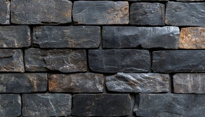 Fototapeta premium Black Stacked Stone Wall Texture with Natural Patterns