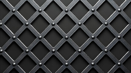Metal Grid: Diamond Pattern, Rivets, Dark Background, Industrial Design, Textured Surface, Geometric Shapes, Abstract Art, Steel Texture, Gray Metal, Elegant Design