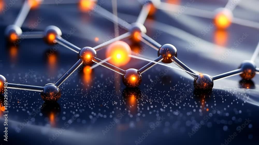 Poster abstract futuristic network visualization with interconnected nodes and glowing elements representin