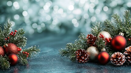 Two festive Christmas decorations sit gracefully on a table, set against a beautifully blurred bokeh background, enhancing the holiday spirit.