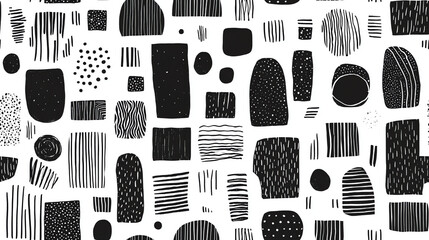 Hand drawn blocks seamless pattern in black