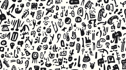 Doodle symbols seamless pattern with line art