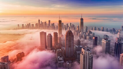 morning mist fog in the city