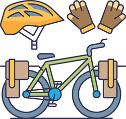 Illustration of a bicycle with helmet and gloves, symbolizing safety and preparedness.