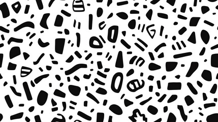 Fototapeta premium Black abstract shapes seamless pattern on a white background