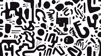 Bold black abstract seamless pattern with fluid shapes on a white background