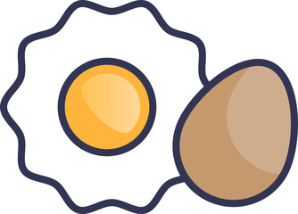 Illustration of a fried egg and a whole egg symbolizing breakfast and nutrition.