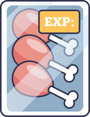 Illustration of packaged chicken with expiration label, highlighting food safety.