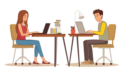 Professional Male & Female Freelancers Working Together in Focus