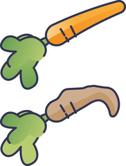 Illustration of a fresh carrot and a spoiled carrot, symbolizing freshness versus decay.