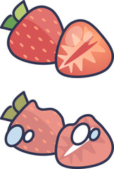 Illustration of fresh and spoiled strawberries, highlighting freshness and decay.