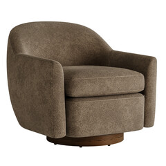 A brown chair with a wooden base and a brown seat